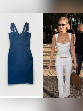 DOLCE&GABBANA Vintage 2000’s Bella Hadid Blue Black Bustier Corset Dress 40IT